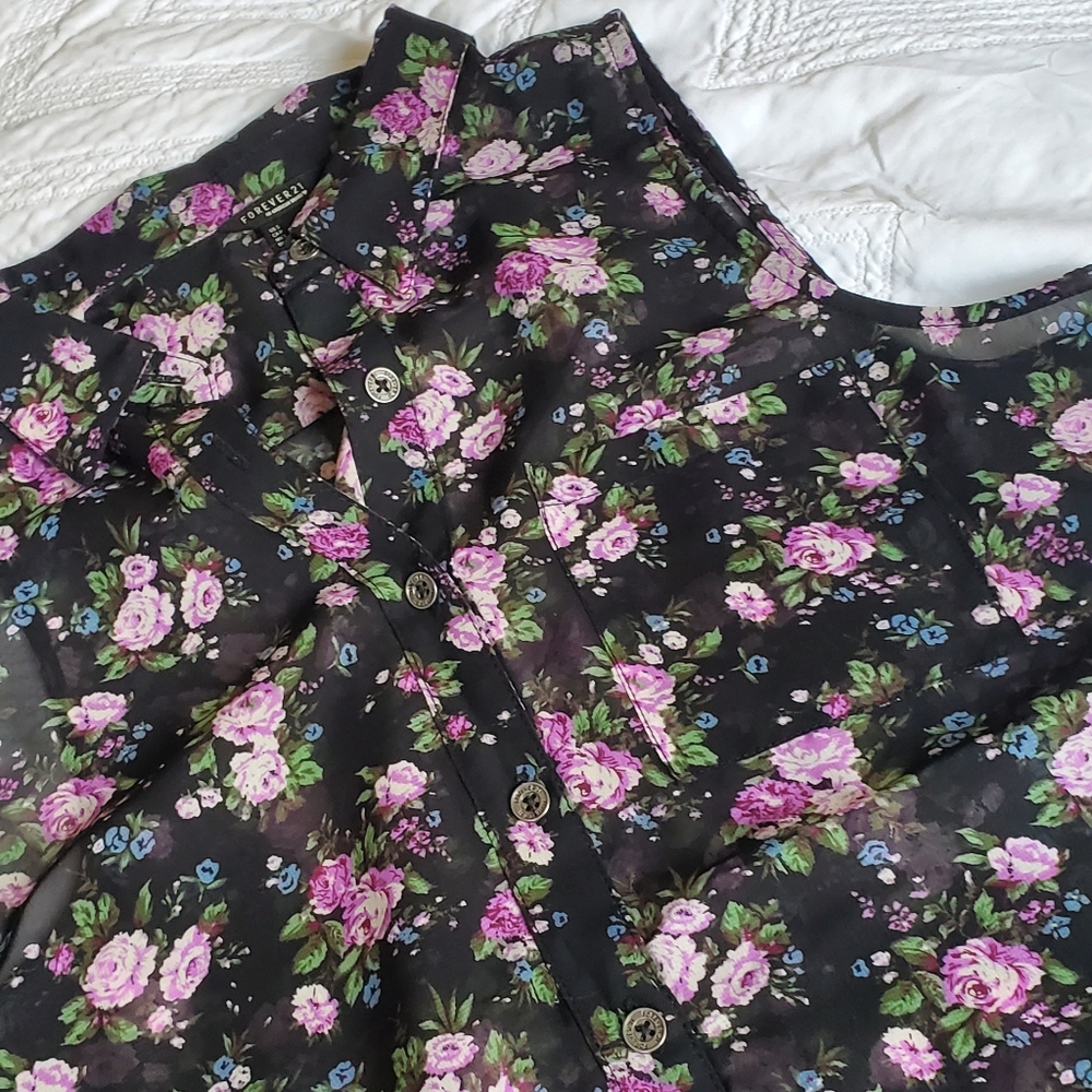 Sheer black and purple floral, forever 21 collar